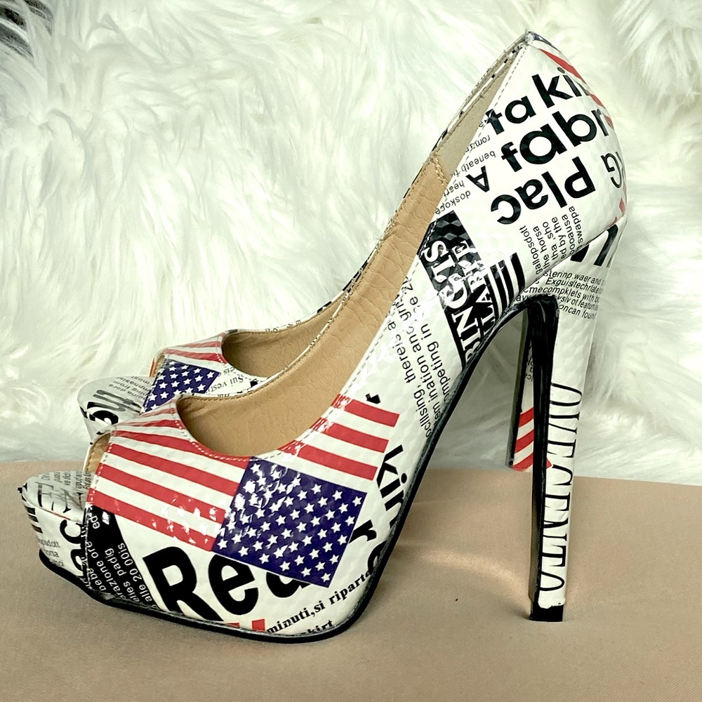 Liliana Patriotic Print Peep Toe Heels